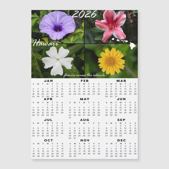 2026 års hawaiiska blomskalender (Magnetic x4) (Framsida)