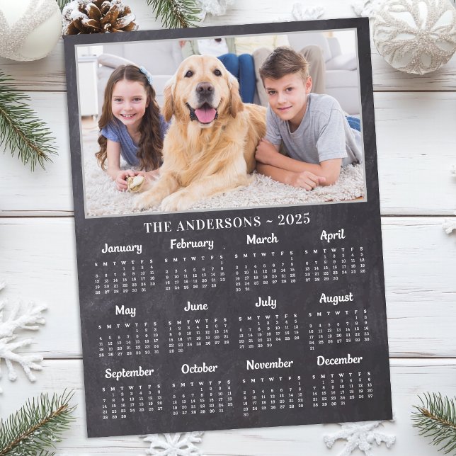 2026 års Hund för Rustic Chalkboard-familjen Helg Vykort (Skapare uppladdad)