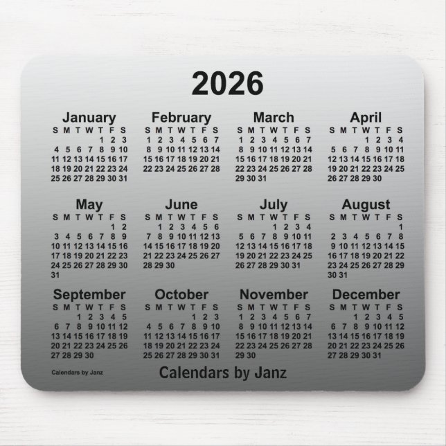 2026 års inmatade vita kalender av Janz Mouse Pad Musmatta (Framsidan)