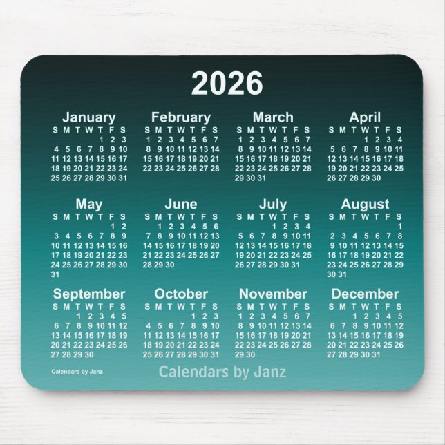 2026 års kalender för cyan Neon från Janz Mouse Pa Musmatta (Framsidan)