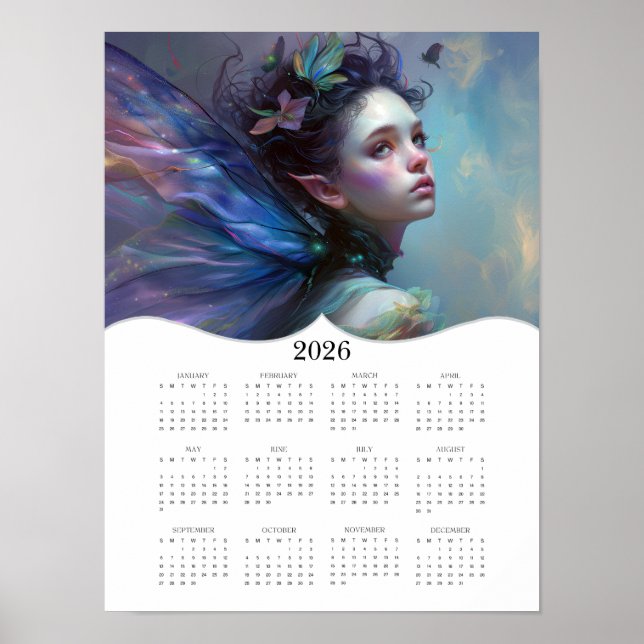 2026 års kalender för Fairy Fantasy Art Fullt Poster (Framsidan)