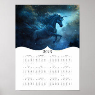 2026 års kalender för Fantasy Blue Unicorn-Fullt Poster