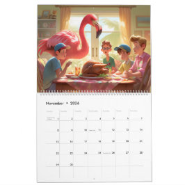 2026 års kalender för flamingo-brandväggen