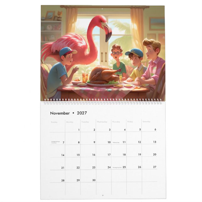 2026 års kalender för flamingo-brandväggen (Nov 2027)