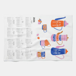 2026 års kalender för folkart Cottagecore Coffee B Kökshandduk