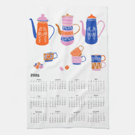 2026 års kalender för folkart Cottagecore Coffee B Kökshandduk