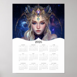 2026 års kalender för konståret Elf Fantasy Nattda Poster