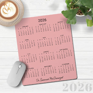 2026 års kalender för minimalistisk Rosa Musmatta