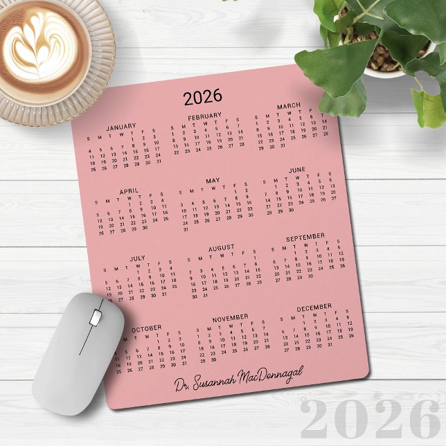 2026 års kalender för minimalistisk Rosa Musmatta (2026 Personalized Minimalist Pink Desk Calendar Mouse Pad)