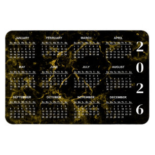 2026 års kalender för svart och Guld-marmor Magnet