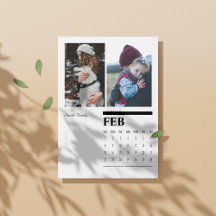 2026 års kalender för svartvit Porträtt - februari