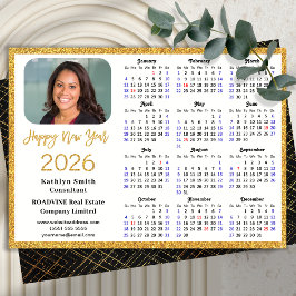 2026 års kalender Guld Glitter Modern Simple Corpo Julkort