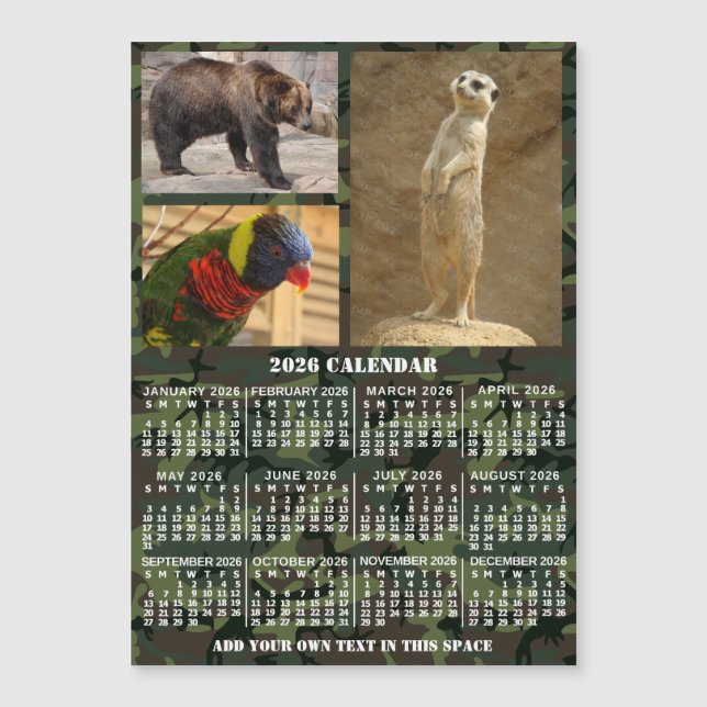2026 Års Kalender Kamouflage Lägg till 3 Bilder Ma (Framsida)