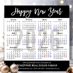 2026 års kalender Modern Scrip Black Simple Julkort