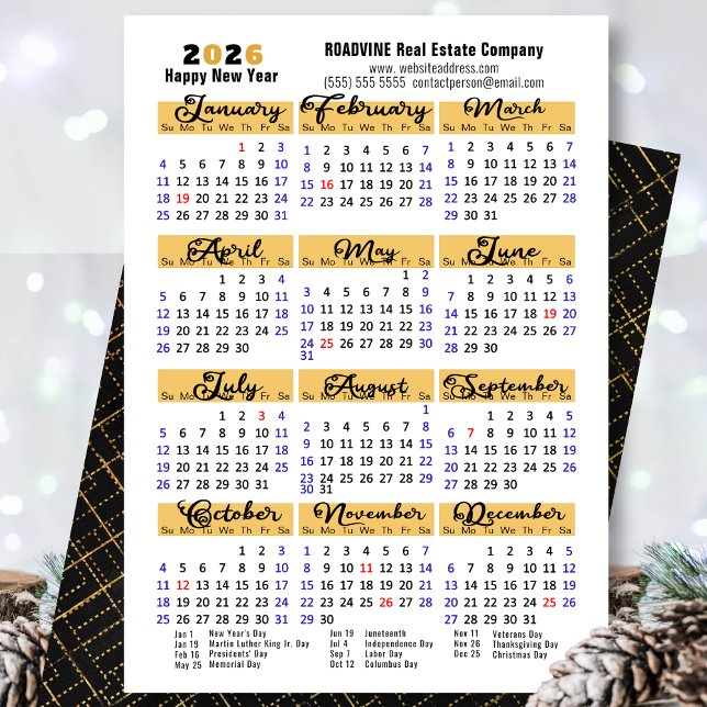 2026 års kalender Modern svart skript - enkel Julkort (Skapare uppladdad)