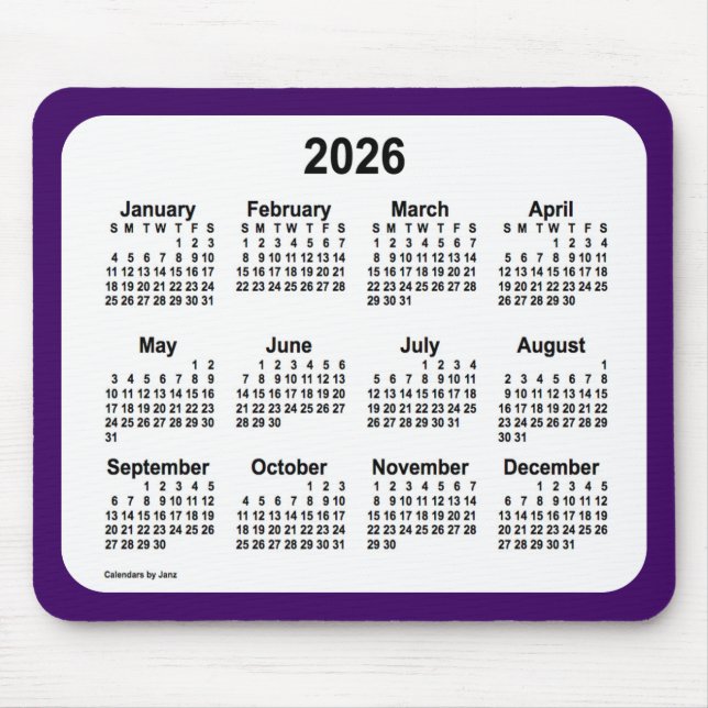 2026 års Lila- och vitkalender från Janz Two Tone Musmatta (Framsidan)