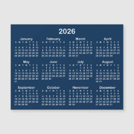 2026 års magnetkalender för marin blått och vitt