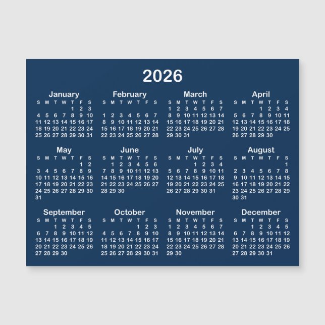 2026 års magnetkalender för marin blått och vitt (Framsida)