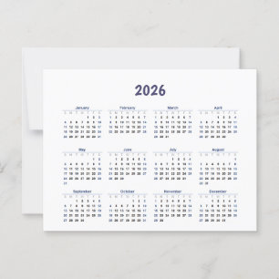 2026 års månadskalender alla dagar vykort