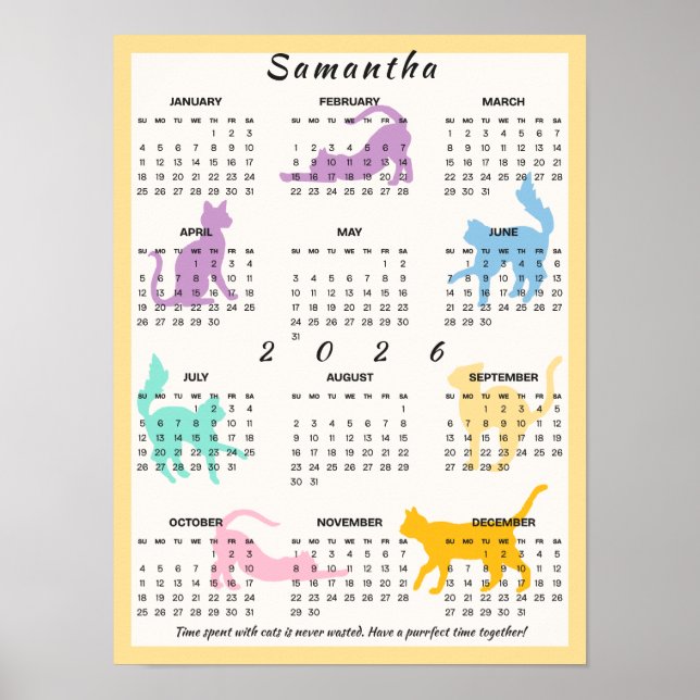 2026 års månadskalender - Cute Pastel Playful Cat Poster (Framsidan)