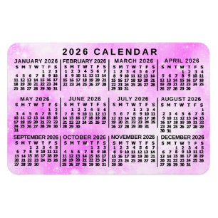 2026 Års Månadskalender Rosa Vattenfärg Stjärnor Magnet