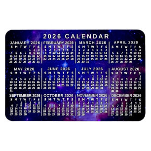 2026 Års Månadskalender Yttre Rymden Nebula Magnet