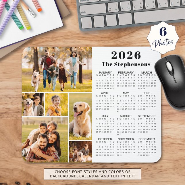2026 års moderna kalender 6 Photo Collage Personli Musmatta (Skapare uppladdad)
