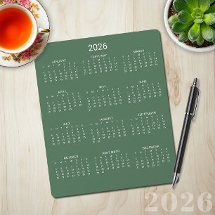 2026 års moderna minimalistiska Grönt-kalender Musmatta