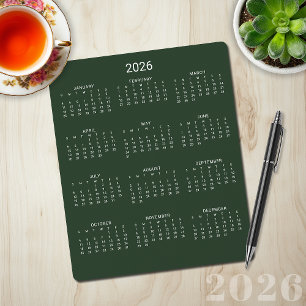 2026 års moderna minimalistiska kalender för Grönt Musmatta