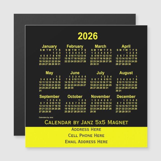 2026 års Neon Gult Business Calendar från Janz (Fram/baksida)