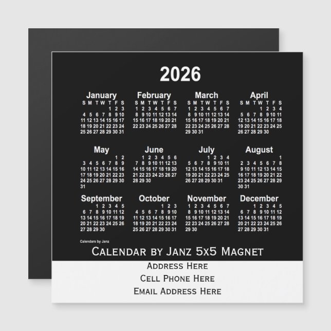2026 års Neon White Business Calendar från Janz (Fram/baksida)