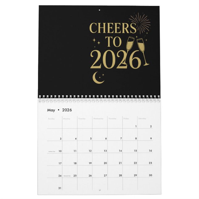 2026 års nyårskalender - Elegant Guld & Black Kalender (May 2026)