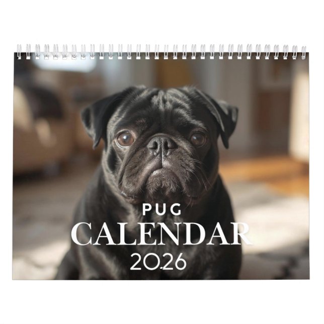 2026 års Pug-kalender - 12 månaders väggkalender m Kalender (Omslag)