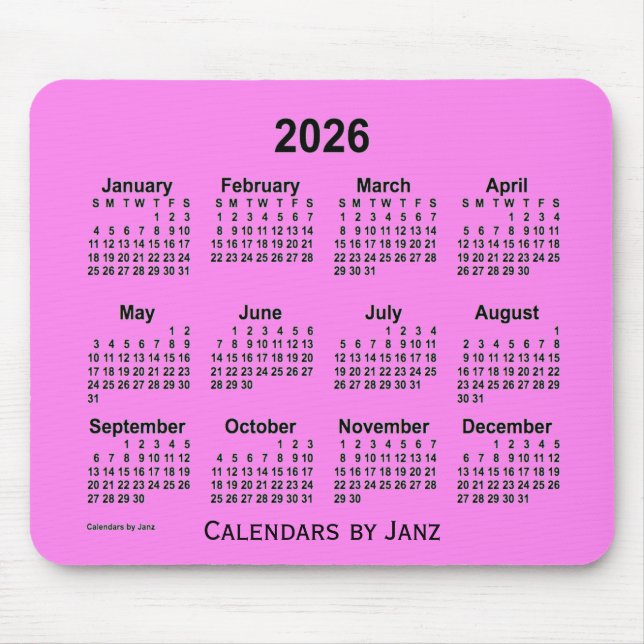 2026 års våldskalender av Janz Mouse Pad Musmatta (Framsidan)
