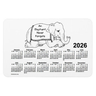 2026 års vita elefantkalender från Janz 4x6 Magnet