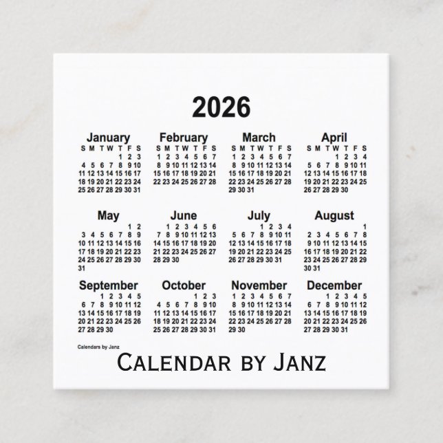 2026 års vitbok från Janz Square-Affärskortet Fyrkantigt Visitkort (Framsida)