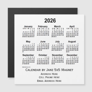 2026 års vitbokskalender från Janz 5x5 Magnet