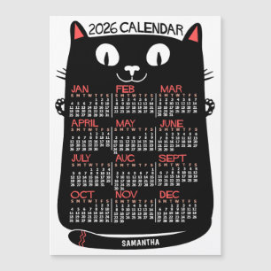 2026 Årskalender Mid-Century Svart Katt Magnet