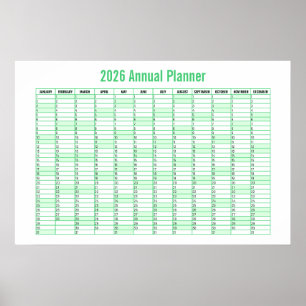 2026 Årsöversikt Väggkalender Planerare Poster