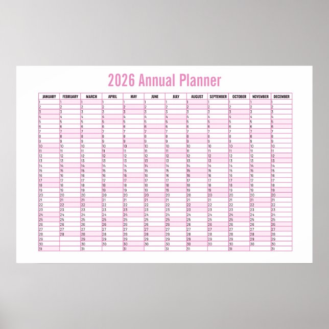 2026 Årsöversikt Väggplaneringskalender Poster (Framsidan)