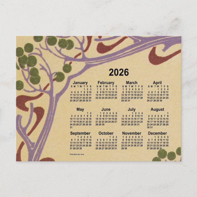 2026 Art nouveau Mini Calendar av Janz Helg Vykort (Framsida)