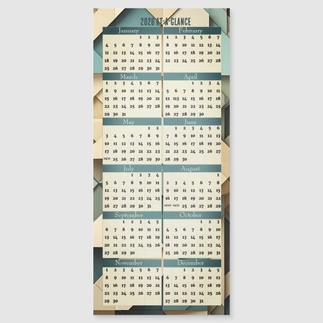 2026 At A Glance Calendar Magnetic Card (Framsida)