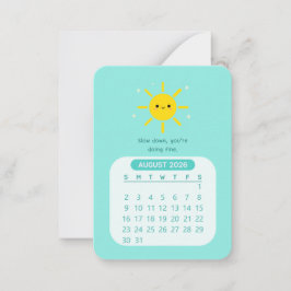 2026 Augusti Månatlig Kawaii Motiverande Kalender Anteckningskort