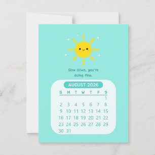 2026 Augusti Månatlig Kawaii Motiverande Kalender Vykort