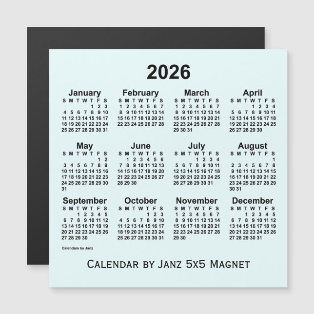2026 Azure Calendar by Janz 5x5 Magnet (Fram/baksida)