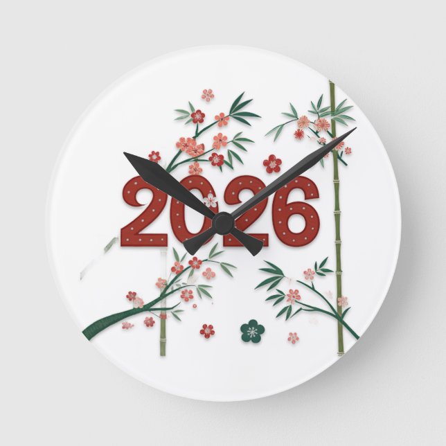 2026 Bambu-siffror med Körsbärsblommor  Rund Klocka (Framsida)