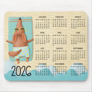 2026 Beach Dog Desk Calendar Mouse Pad Musmatta