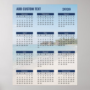 2026 Beach Kalender Affisch med Anpassad Text