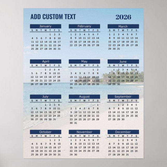 2026 Beach Kalender Affisch med Anpassad Text      (Framsidan)