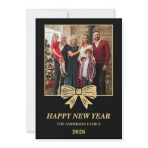 2026 Black & Gold Bow Family New Year Photo